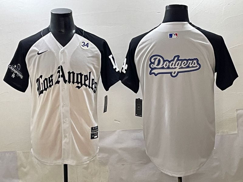 Men 2025 Los Angeles Dodgers Blank White black Five generations Joint Name Nike MLB Jersey style 52618